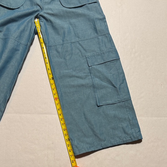 MOUSSY Out Pocket Bag Blue Cargo Pants Cotton Linen Elastic Waist Stacking SZ 1 - Picture 9 of 16